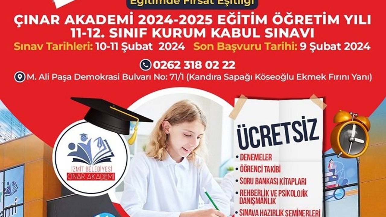 İzmit Çınar Akademi kabul sınavı yapacak