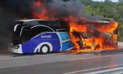 Motoru tutuşan yolcu otobüsü kül oldu, alevler ormana sıçradı