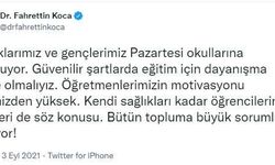 Bakan Koca: Güvenilir şartlarda eğitim için dayanışma içinde olmalıyız