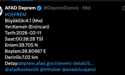 Erzincan’ın Kemah ilçesinde 4.1 büyüklüğünde deprem