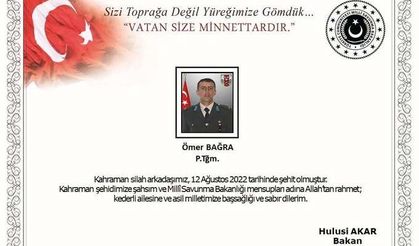 MSB: Pençe-Kilit Operasyon bölgesinde Teğmen Ömer Bağra şehit oldu