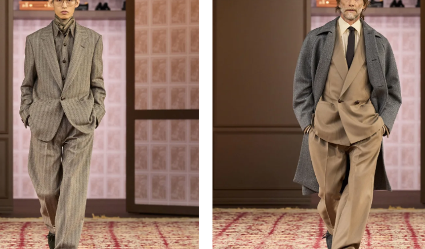 Erkek kış modası Milano'daydı: Büyük, tokalı kemerler, puantiyeler ve bol paçalı pantolonlar