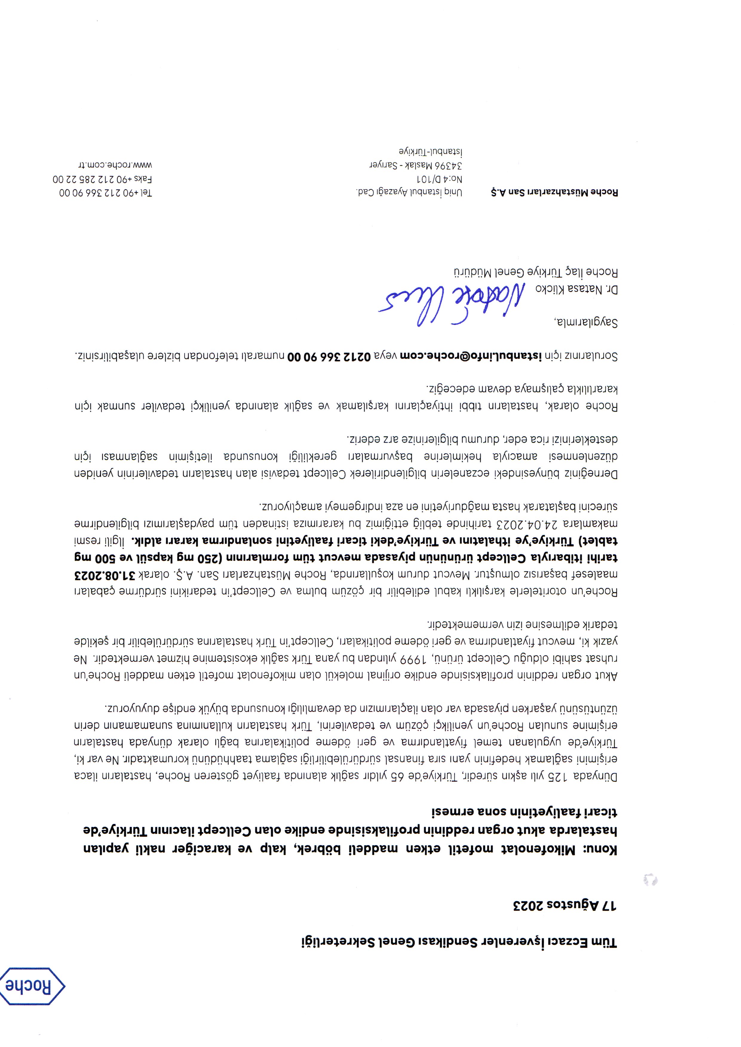 firmadan gelen yazı