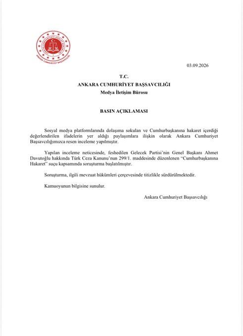 Başsavcılık Davutoğlu